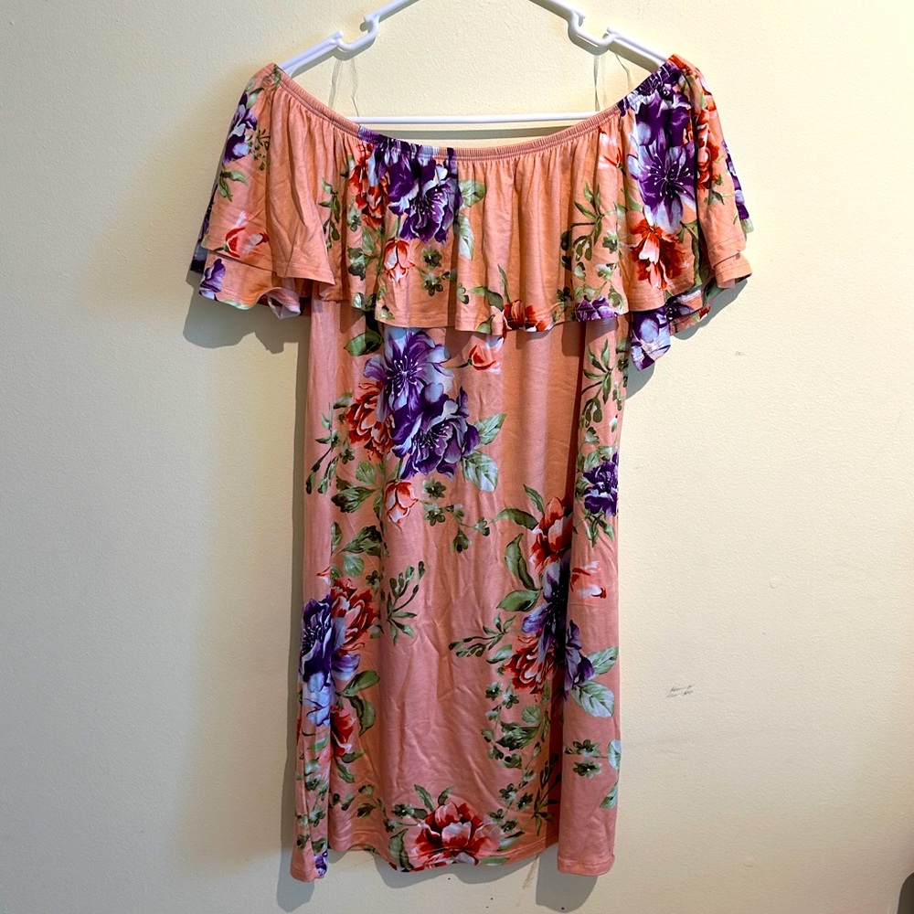 Pink Ruffle Off the Shoulder Dress
